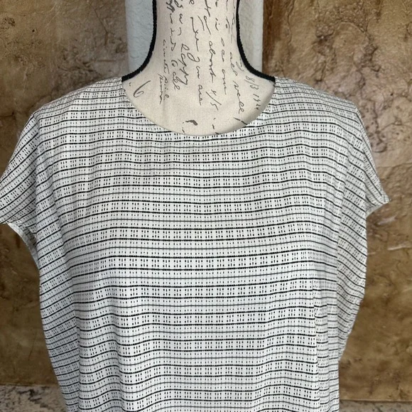 MM LaFleur Blouse Top Women Large Stripe Micro Check Minimal Black White - Picture 2 of 9